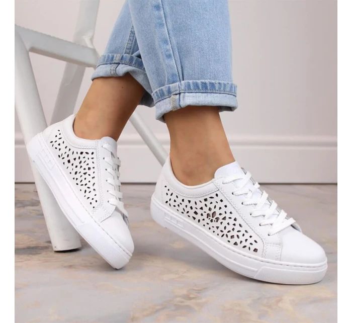 Pohodlné kožené topánky Rieker W RKR641 white