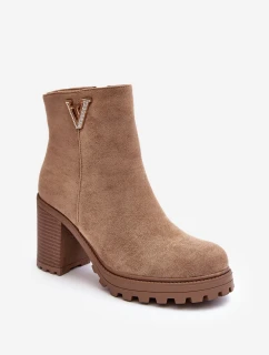 Damskie Zamszowe Botki Na Słupku Z Ozdobą Beżowe Strong