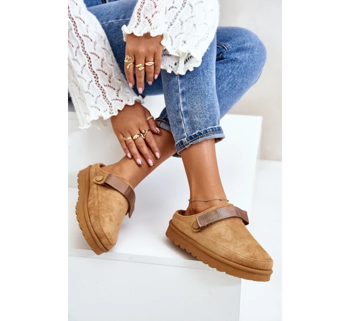 Damskie Kapcie Ocieplane Futerkiem Na Platformie Camel Azida Damskie Kapcie Ocieplane Futerkiem Na Platformie Camel Azida