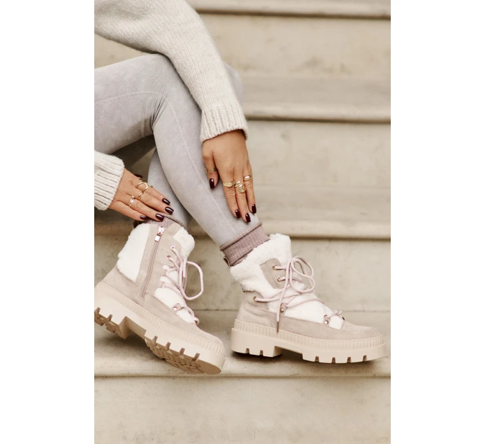 Botki Z Futerkiem Typu Baranek Beżowe Merilana Botki Z Futerkiem Typu Baranek Beżowe Merilana