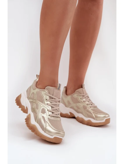 Buty Sportowe Sneakersy Damskie Big Star SS274014 HI-POLY SYSTEM Beżowo-Złote Buty Sportowe Sneakersy Damskie Big Star SS274014 HI-POLY SYSTEM Beżowo-Złote