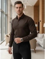 Pánská elegantní hladká tmavě hnědá košile SLIM FIT Dstreet model 21995754 - FashionStreet