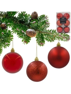 DEKORATÍVNE PLASTOVÉ OZDOBY BEZPEČNÉ 6KS 80MM ČERVENÉ