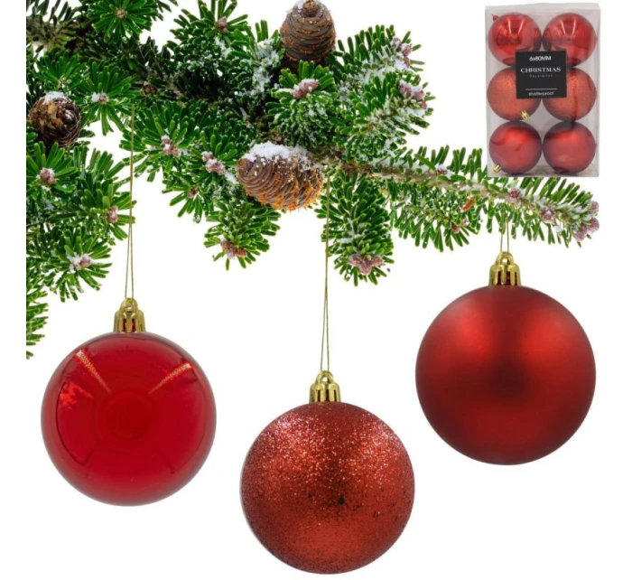 DEKORATÍVNE PLASTOVÉ OZDOBY BEZPEČNÉ 6KS 80MM ČERVENÉ