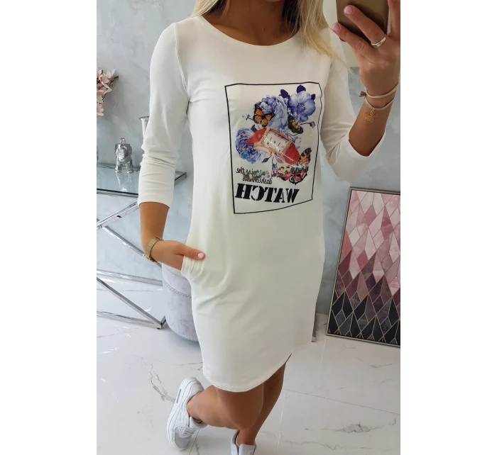 Šaty s grafikou 3D Watch ecru