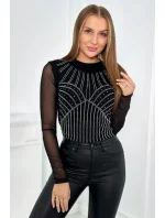 Pletená kombinézová blúzka s tylovými rukávmi čierna Pletená kombinézová blúzka s tylovými rukávmi čierna