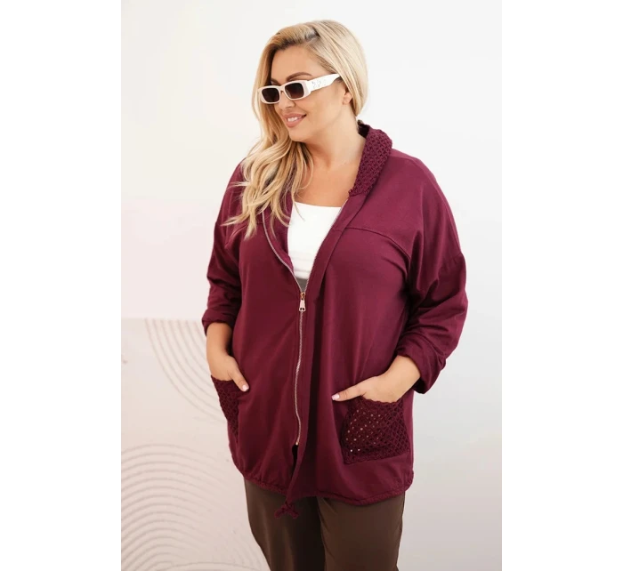Dámská mikina Plus Size bavlněná oversize s dlouhým rukávem bordová