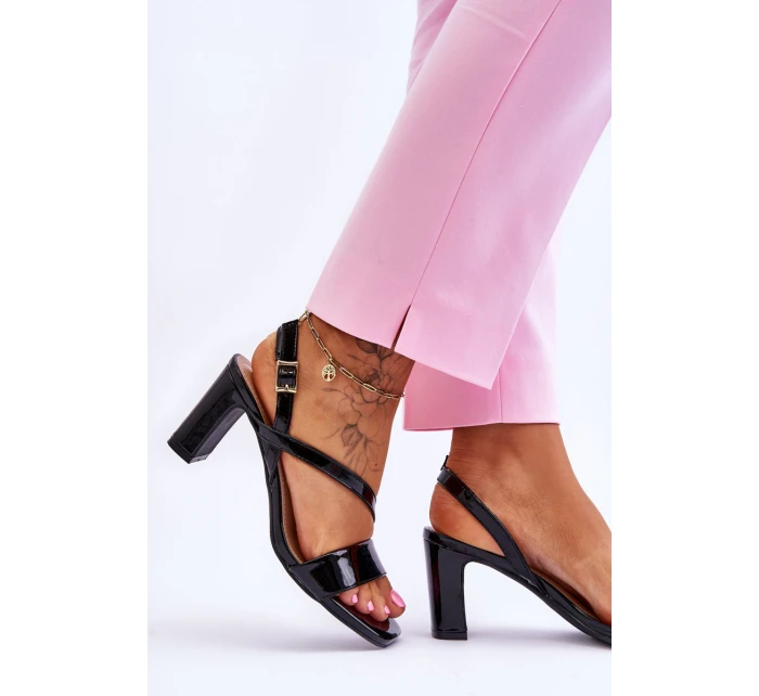 Damskie Lakierowane Sandały Na Słupku Czarne Carrie