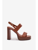 Dámské sandály na podpatku a platformě Eko kůže Camel model 21943444 - Boto