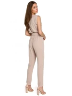 S259 Overal bez rukávov s vypchanými ramenami - béžový