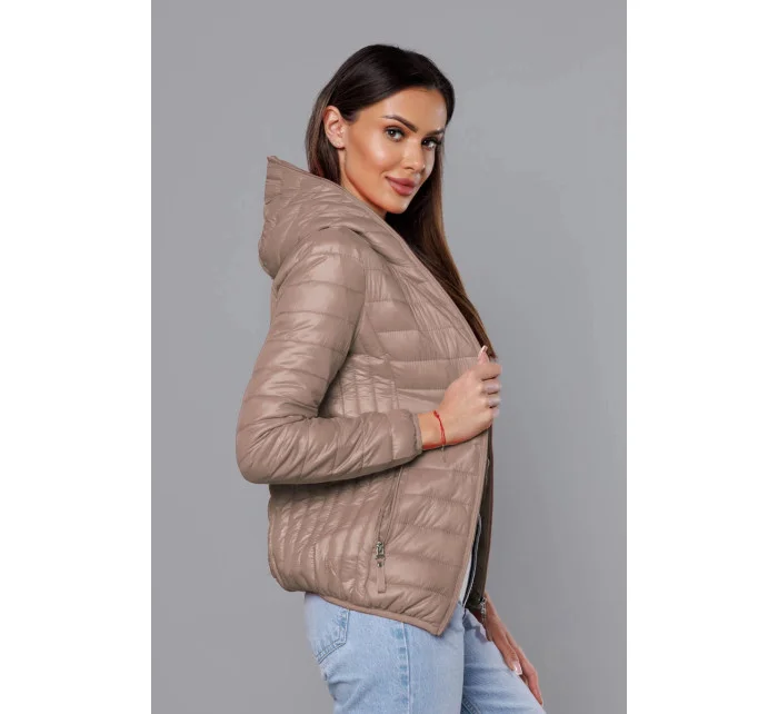 Béžová dámská prošívaná bunda s kapucí model 18044817 - S'WEST
