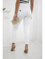 Bavlněné kalhoty se zirkony na  bílý model 20590358 - K-Fashion