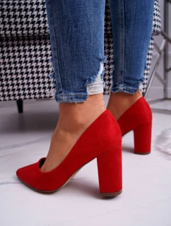 Czółenka Damskie Na Słupku Zamszowe Czerwone Florena