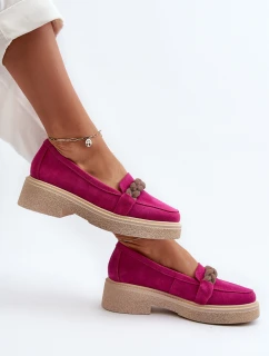 Zazoo 3429/W Damskie Zamszowe Mokasyny Z Ozdobą Fuksja