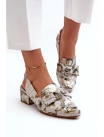 Damskie Skórzane Sandały Na Niskim Obcasie W Kwiaty Maciejka N6539-38 Zielone