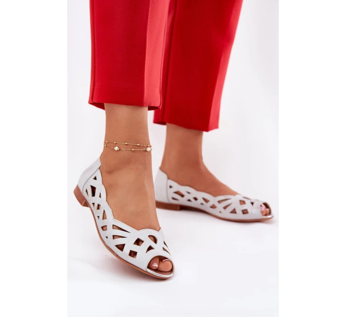 Ażurowe Baleriny Z Odkrytymi Palcami Srebrne Calgis