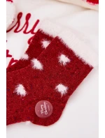 Dětské Vánoční Ponožky Srdíčka S Kožešinou Vlna Alpak Červené
