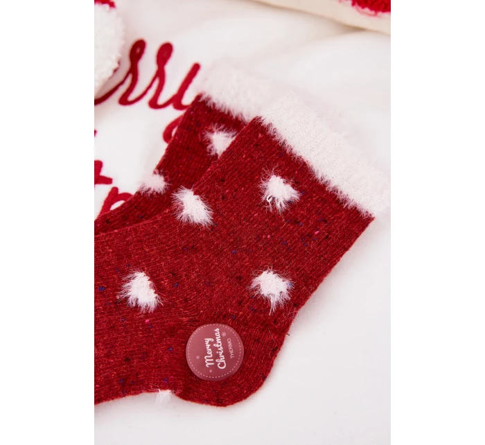 Dětské Vánoční Ponožky Srdíčka S Kožešinou Vlna Alpak Červené