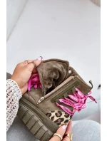 Dámske členkové topánky na platforme s ozdobným čipkovaným leopardím vzorom zelené Edidda Dámske členkové topánky na platforme s ozdobným čipkovaným leopardím vzorom zelené Edidda