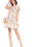 Dámske šaty T343/2 Biela s kvetmi - Tessita