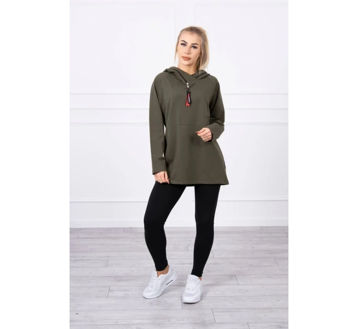 Tunika na zips s kapucňou Oversize khaki farba