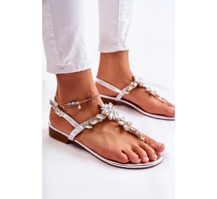 Damskie Sandały Japonki Z Cyrkoniami Srebrne Solea
