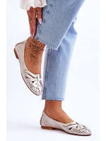 Dámské Kožené Baleríny model 21620670 Béžová a zlatá - Maciejka