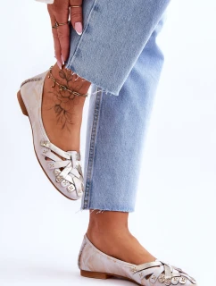 Damskie Skórzane Baleriny Maciejka 01358-22 Beżowo-Złote