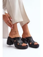 Zazoo 40373 Skórzane Klapki Na Klocku Czarne