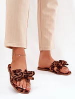 Płaskie Klapki Damskie Z Kokardką Panterka Brązowe Tobin