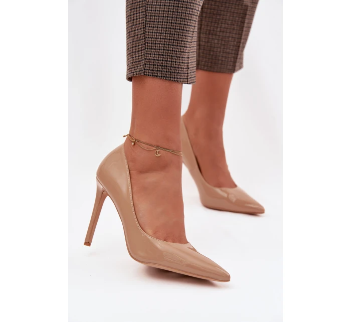 Lakované lodičky z eko kůže tmavě béžové Jonira