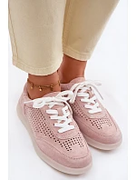 Dámske semišové kožené tenisky s otvormi Pink Almora