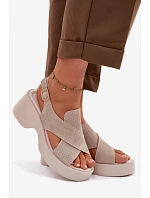 Kožené dámské sandály na platformě model 22100356 Béžové - S.Barski