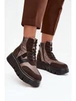 Dámska zateplená členková obuv na platforme 58562 Hnedý vzor - Vinceza Dámska zateplená členková obuv na platforme 58562 Hnedý vzor - Vinceza