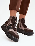 Dámska zateplená členková obuv na platforme 58562 Hnedý vzor - Vinceza