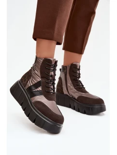 Dámska zateplená členková obuv na platforme 58562 Hnedý vzor - Vinceza