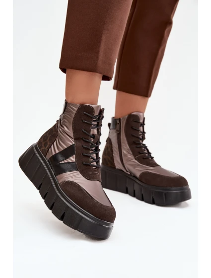 Dámska zateplená členková obuv na platforme 58562 Hnedý vzor - Vinceza Dámska zateplená členková obuv na platforme 58562 Hnedý vzor - Vinceza