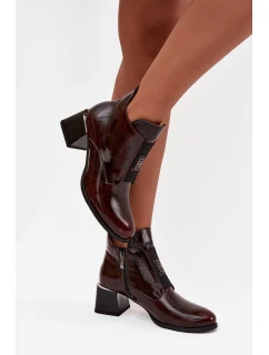 Lakované kožené členkové topánky 60560 bordovo hnedé - Zazoo