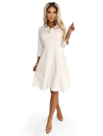 Béžové dámské rozšířené košilové šaty s páskem model 20215337 - numoco Béžové dámské rozšířené košilové šaty s páskem model 20215337 - numoco