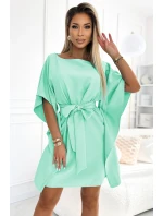 287-31 SOFIA Dámske šaty s motýlikom a viazaním v páse - MINT 287-31 SOFIA Dámske šaty s motýlikom a viazaním v páse - MINT