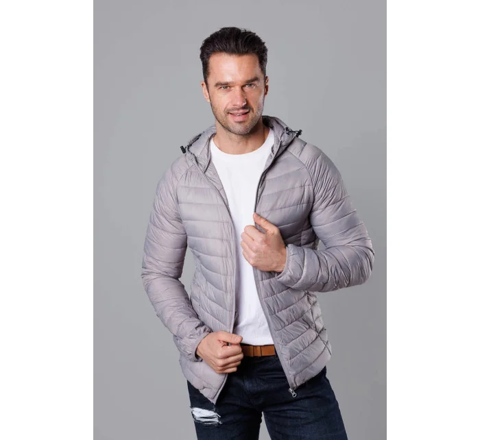 Svetlosivá prešívaná pánska bunda s kapucňou (HM112-30)
