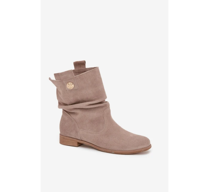 Kožené semišové dámské s řasením s  béžové model 21712955 - Zazoo