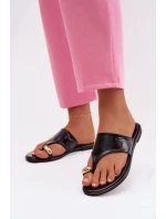 Dámské ploché ekologické kožené pantofle se zlatým detailem Černé Lavessa