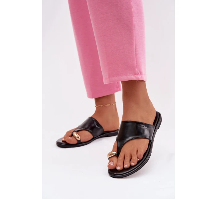 Dámské ploché ekologické kožené pantofle se zlatým detailem Černé Lavessa