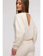 B293 Mikina s kapucňou s otvoreným chrbtom - vanilka