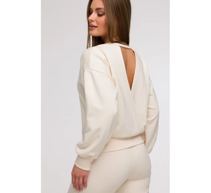 B293 Mikina s kapucňou s otvoreným chrbtom - vanilka