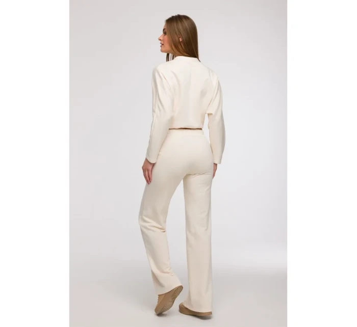 B296 Široké nohavice s prednými švami - vanilka