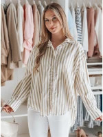 Dámske nadrozmerné tričko s predĺženým zadným dielom SAMONE v béžovej farbe s bielymi pruhmi FashionStreet DY0463