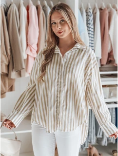 Dámske nadrozmerné tričko s predĺženým zadným dielom SAMONE v béžovej farbe s bielymi pruhmi FashionStreet DY0463
