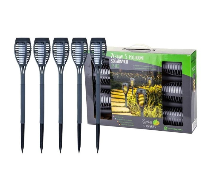 DANCING FLAMES SOLAR LAMP 12 LED SMD 7,5x7,5x46,5 cm KPL 5SZT